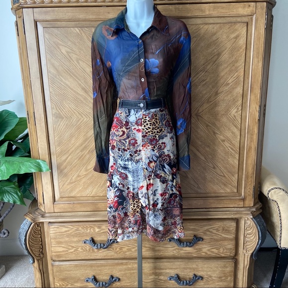 Georgiou Vintage brown blue floral sheer blouse - Picture 2 of 9